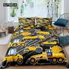 Excavator Duvet Cover Set Microfiber Tractor Truck Comforter Cover Twin Construction Vehicle Cartoon Bedding Set for Boys Teens