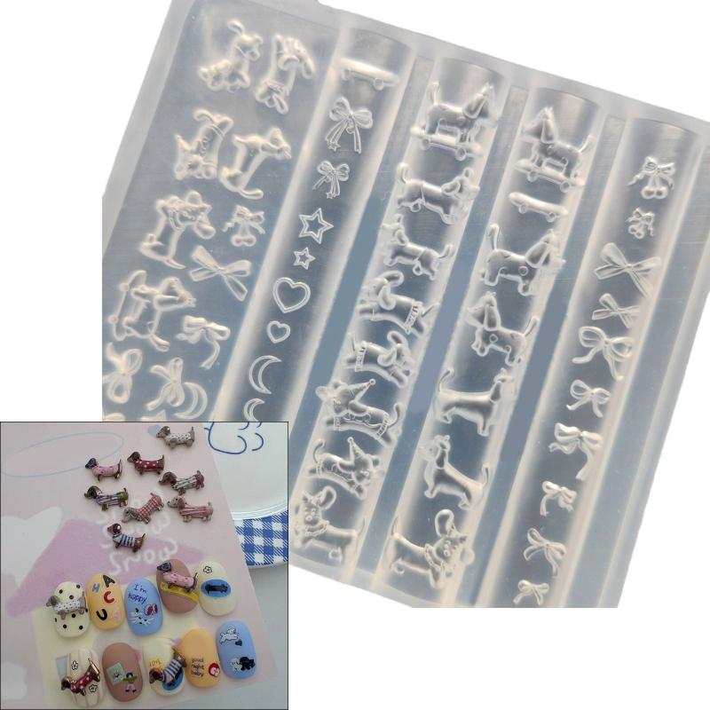 Dachshund Bowknot Design Silicone Nail Mold Manicure Molds for Creating Detailed Nail Art and Resin Jewelry Decorations