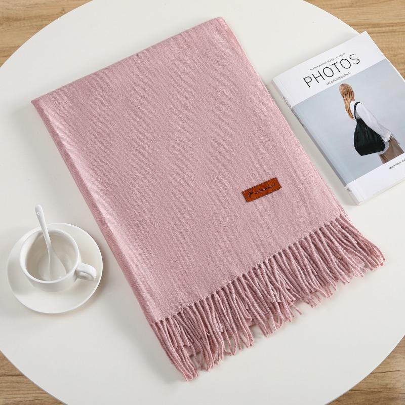 Solid Color Imitation Cashmere Warm Scarf Women's Four Seasons Can Be Used with Outer Shawl Fringed Versatile Scarf