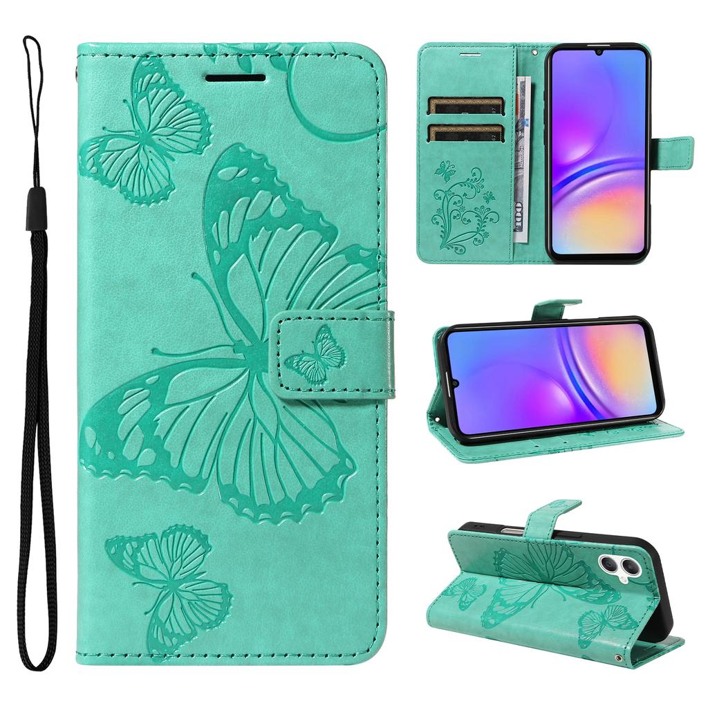 For Samsung Galaxy A07 4G/A06 4G/A06 5G Wallet Case Floral Butterfly Imprinted Leather Phone Cover Stand -  Green