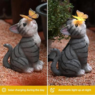 Statua di Gatto in Resina con Luce Solare Impermeabile Accensione/Spegnimento Automatico Ricaricabile Lampada Solare a LED Figurine da Giardino Decorazione Esterna