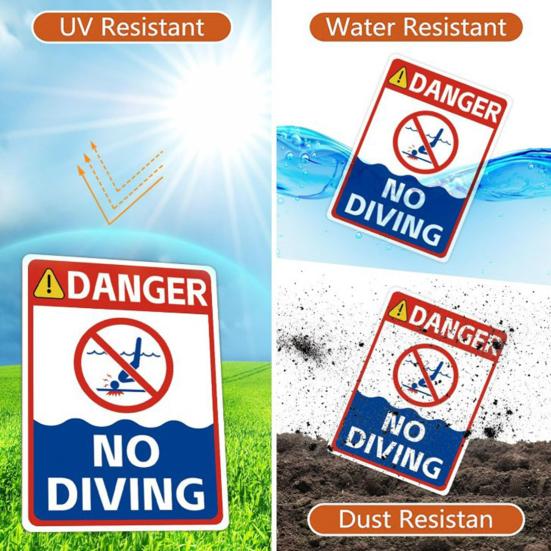 Danger No Diving Sign Weather-proof Heavy Duty Outdoor Yard Beach Pond Swimming Pools Aluminum Warning Sign