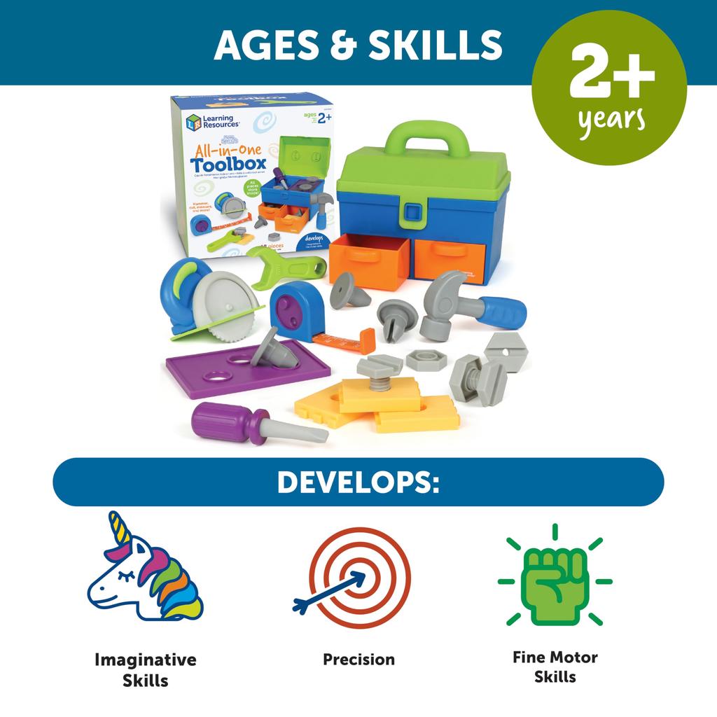 Learning Resources All-in-One Toolbox, 18 Pieces, Play House Toy, LER9754, Authentic