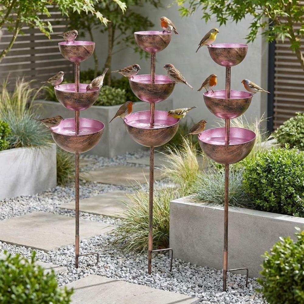 Handmade 3-Tiered Bird Bath Three-layer Bowl Bird Water Bowls Birdbath Stand Patio