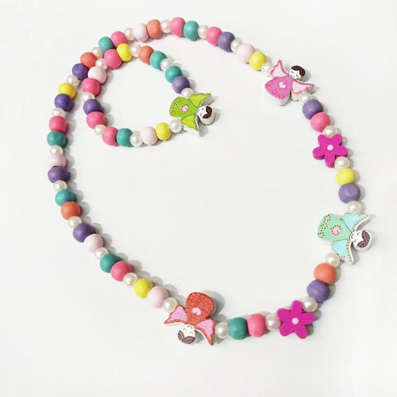 2pcs/Set Fashion Natural Wood Beads Jewelry Cute Animal Pattern Necklace Bracelet For Children Party Jewelry Girl Birthday Gift