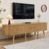175×38×45cm Modern TV Cabinet with Rattan Sliding Door, Plenty of Storage, Country Style TV Stand with Open Compartments Drawers