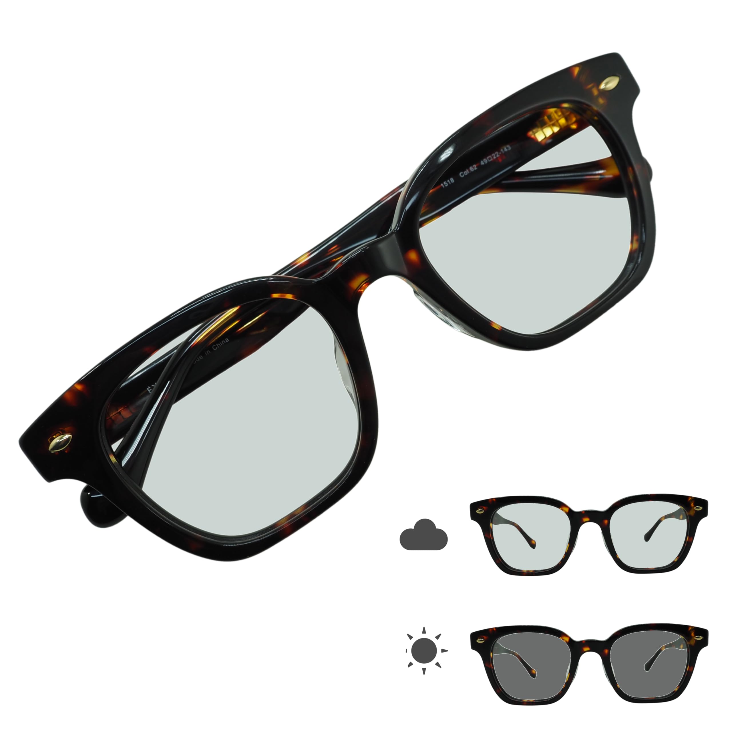 

[OTC.web] 1518 Polarized Photochromic Sunglasses for Men - Stylish Classic Wellington Cell Frame with UV Protection (C-62 Demi Brown)