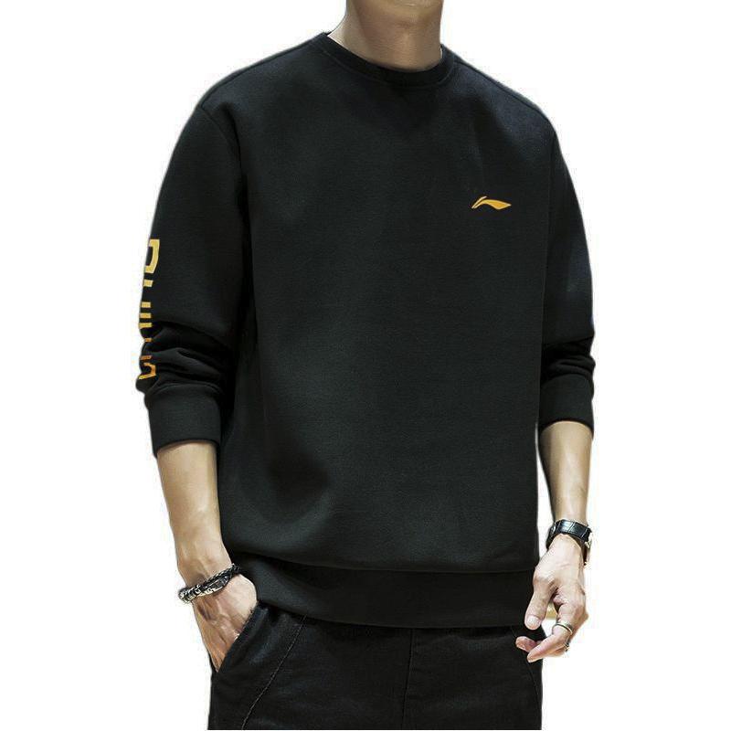 Li Ning Plain Letter Print Fleece Crewneck Sweatshirt Men Sweatshirt Black AWDS469-1