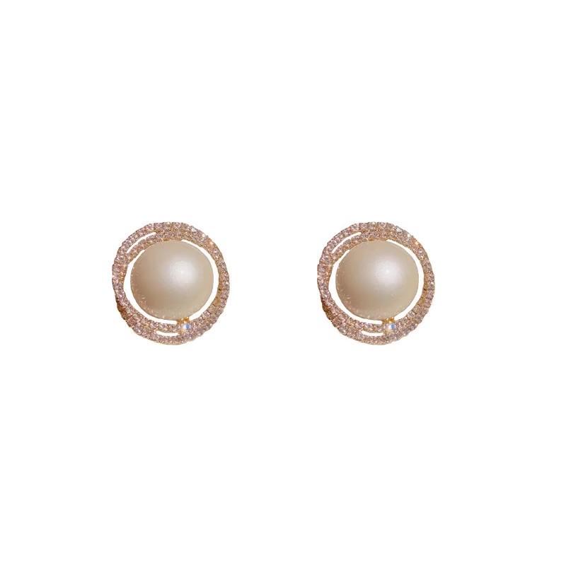 French Retro Pearl & Cubic Zirconia Earrings for Women - S925 Sterling Silver Studs, Light Luxury, Japanese-Korean Style