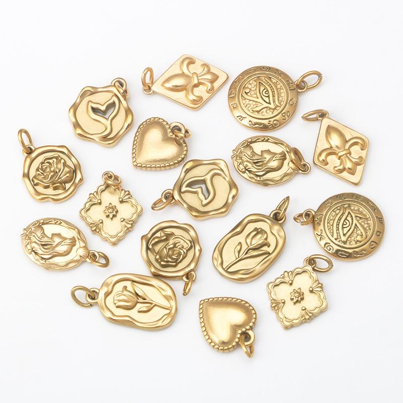 18K Gold-Plated Heart & Mermaid Flower Pendant Necklace, Stainless Steel, DIY Jewelry Accents