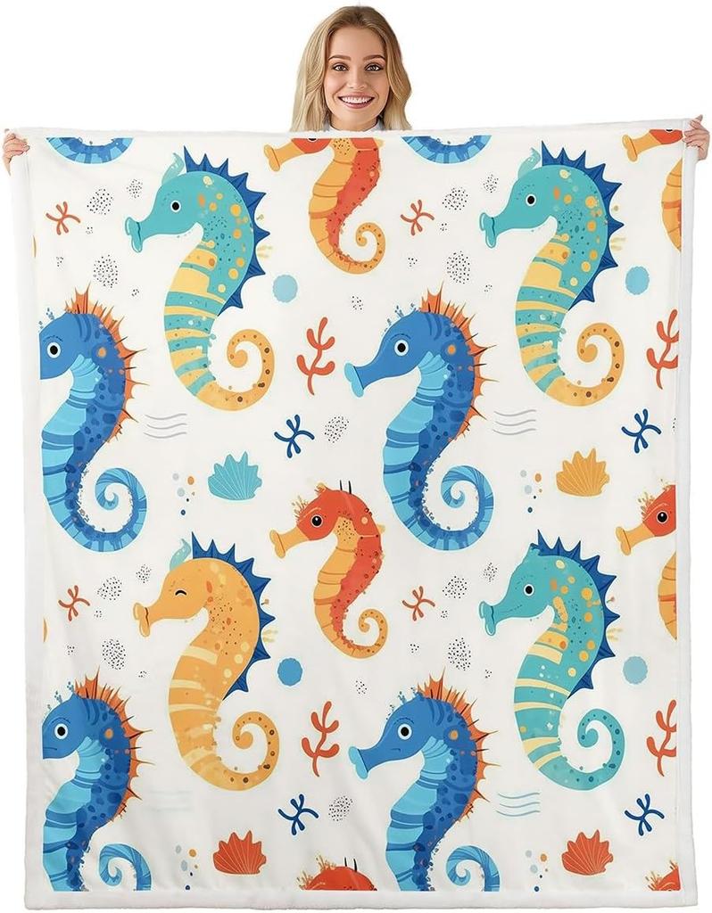 Red Lobster Pattern Blanket Soft Fleece Throw Seafood Theme Decor Fun Gift for Kitchen Living Room Bedroom