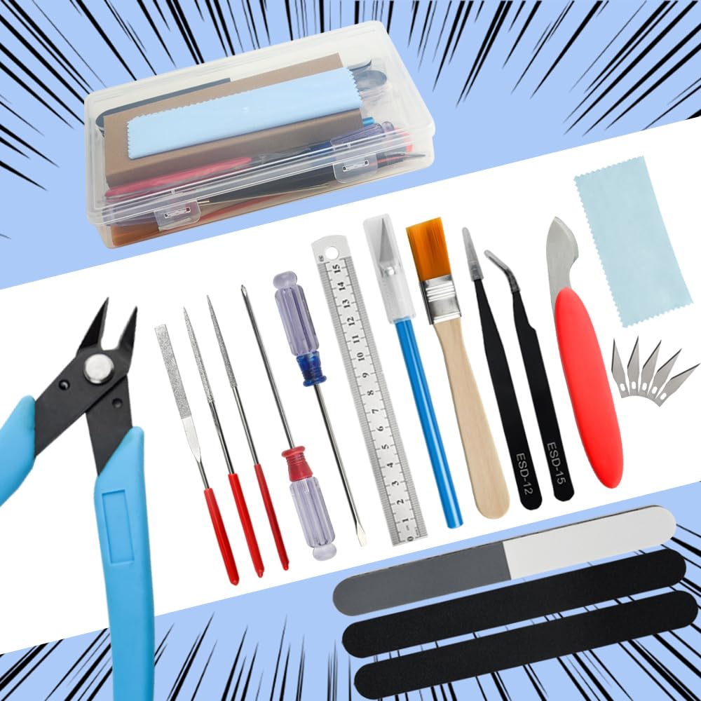 WMYCONGCONG Plastic Model Tool Set for Includes Basic Model Tools and Storage Hobby Building Tool Kit Kit, 18-Piece Beginners, Case,