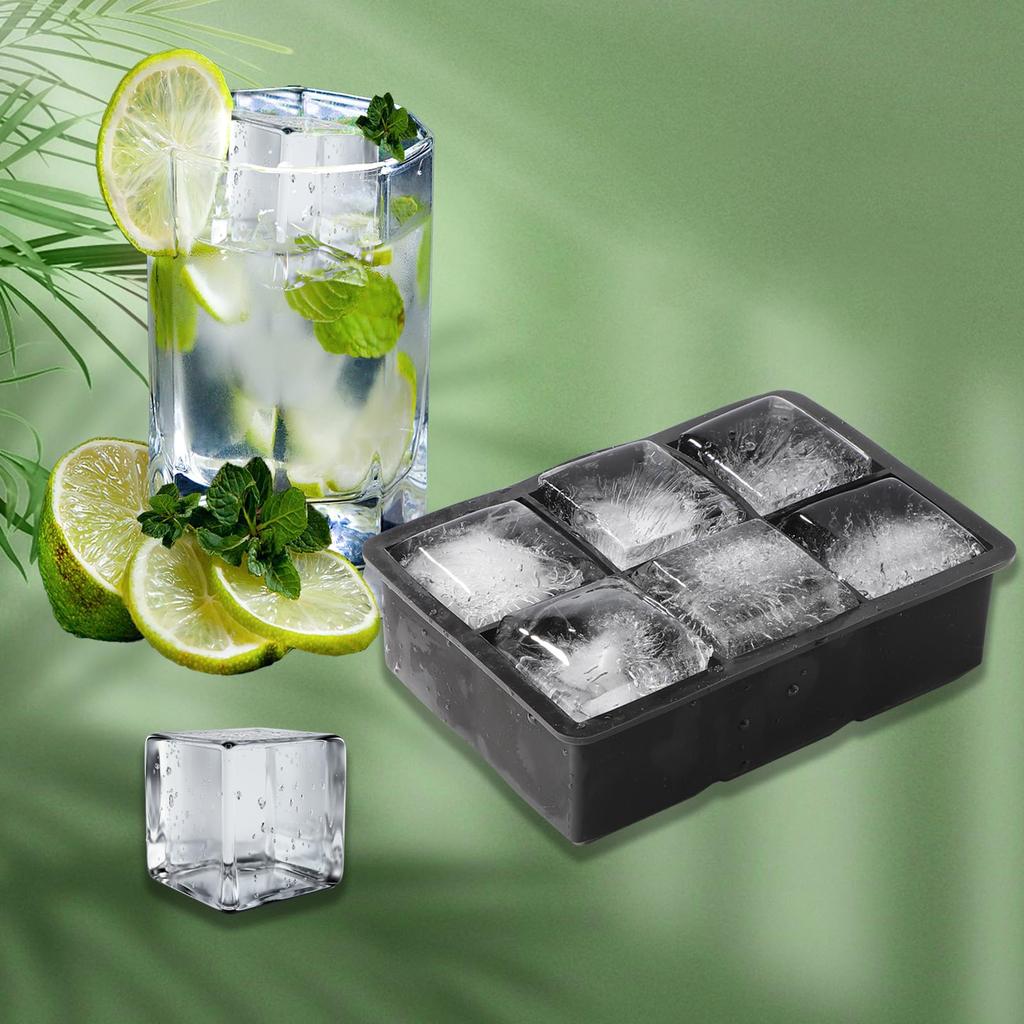 Silicone Ice Maker, Odorless, with Lid and Ice Tongs, Holds 6 Large Square Ice Pieces, 5x5x5cm Ice Cubes