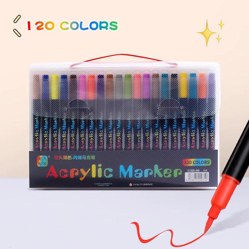 48Color Professional Art Use ual-Tip Acrylic Pens Markers,Dual-Tip Fine and Brush Tip Pens,Suitable for Stone, Wood, Calligraphy