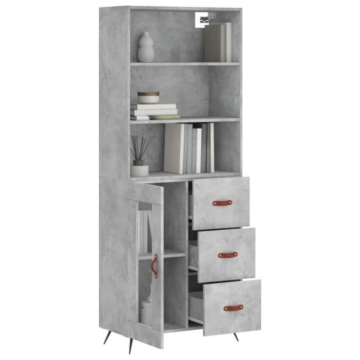 VidaXL Buffet haut Gris béton 69,5x34x180 cm Bois d'ingénierie 3189481