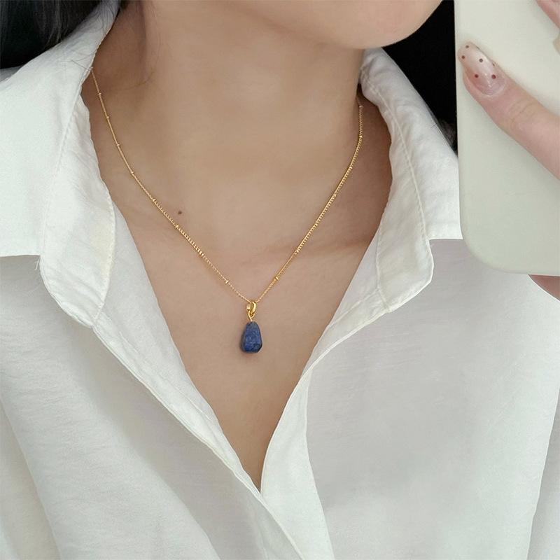 Gold Lapis Lazuli Rohstein Anhänger Halskette – Zarte Perlenkette Natürlicher Kristall Schmuck, Boho Geschenk für Frauen