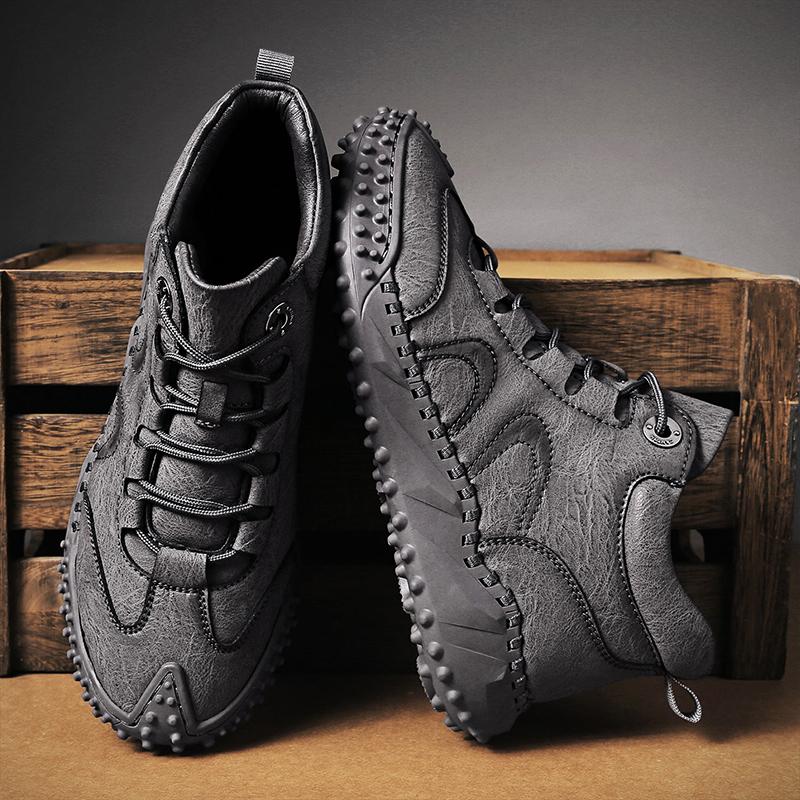 Handmade Vintage Lace-Up Motorcycle Boots New Leather Mens Ankle Boots High Top Casual Shoes Leisure Walk Male Treking Footwear