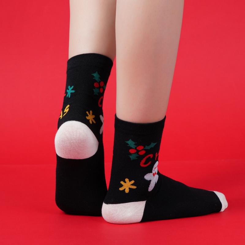 1/3 Paar Damen-Weihnachtssocken mit mittlerer Röhre, Lot glücklicher festlicher Baumwollsocken, Weihnachtsmann, Weihnachtsbaum