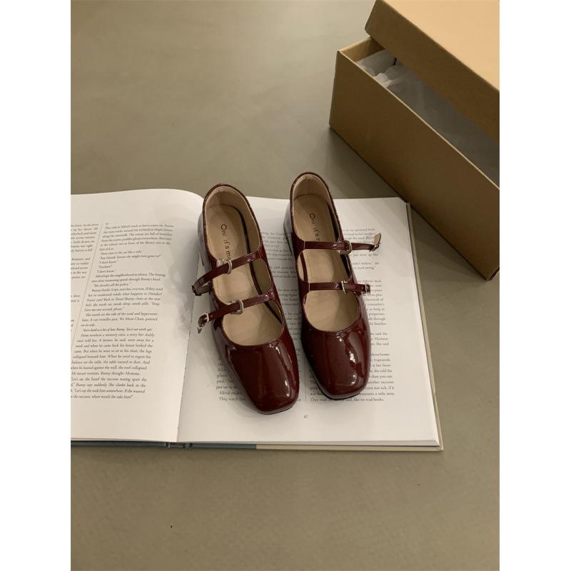 

2025 весна и осень новая мода универсальные туфли Мэри Джейн на толстом каблуке, женские туфли из маленькой кожи, французские вечерние туфли 39 бордовый