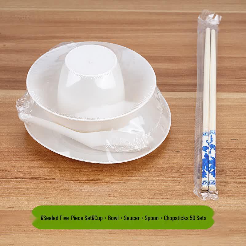 50-Pack Eco-Friendly Disposable Rice Husk Tableware Set