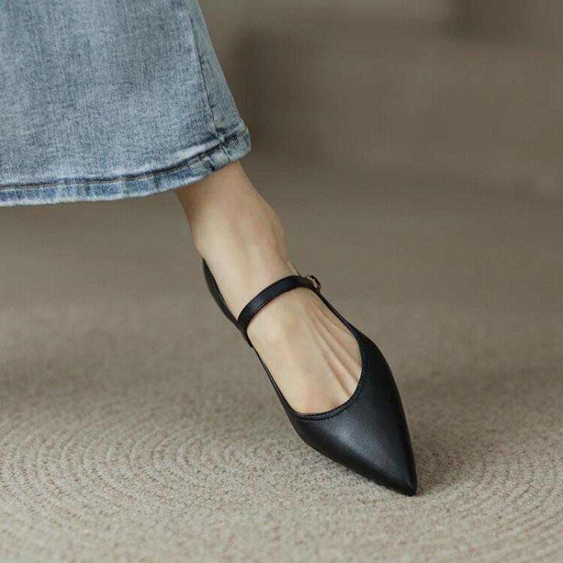 New Four-season Casual Women's Single Shoes Solid Color Pointed Head Light Mouth Low-top Rubber Soft Sole Large Size Shoes Women's Lazy Shoes