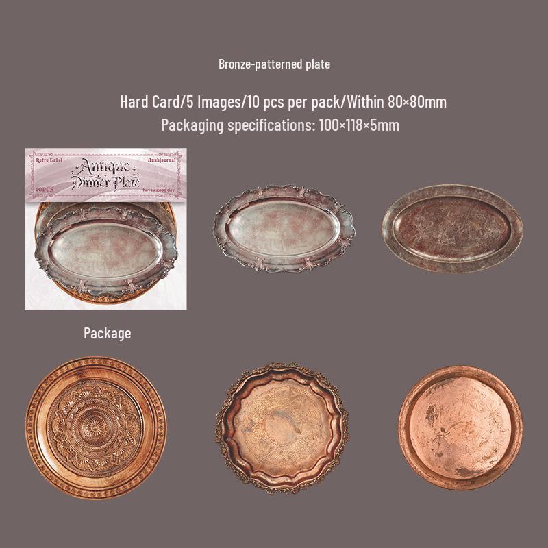 Красивый День Винтажный Набор Наклеек на Жесткой Карте: Коллекция старинных обеденных тарелок, 6 стилей, 10 штук.