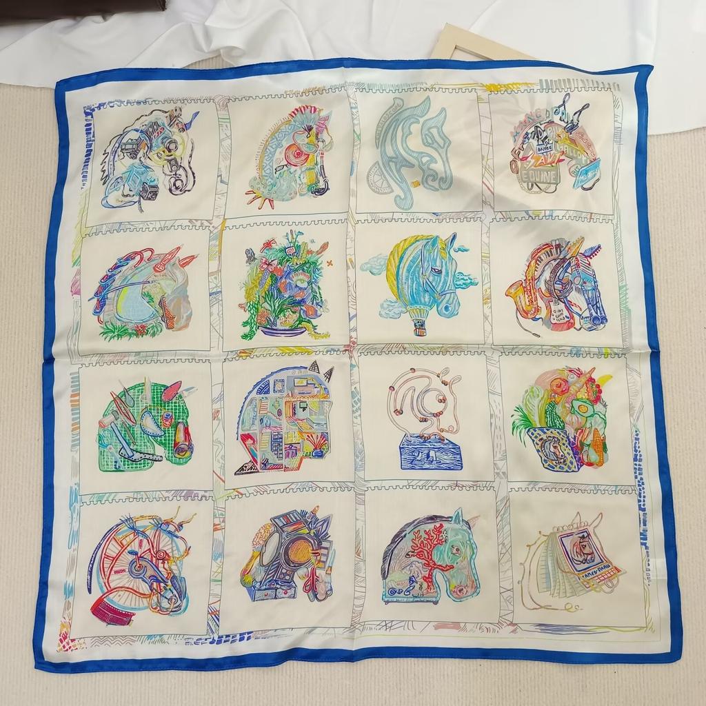 Hangzhou silk 111 mulberry silk scarf Nordic simple striped silk scarf women's 71cm square scarf scarf shawl