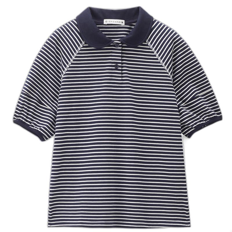 Giordano Women s Striped Doll Collar Short Sleeve Polo Shirt M