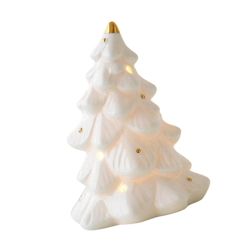 Ceramic Cutout Snowman Car Christmas Tree Ornament with LED Light Up Decoration For Home Office Desktop Festives Gift