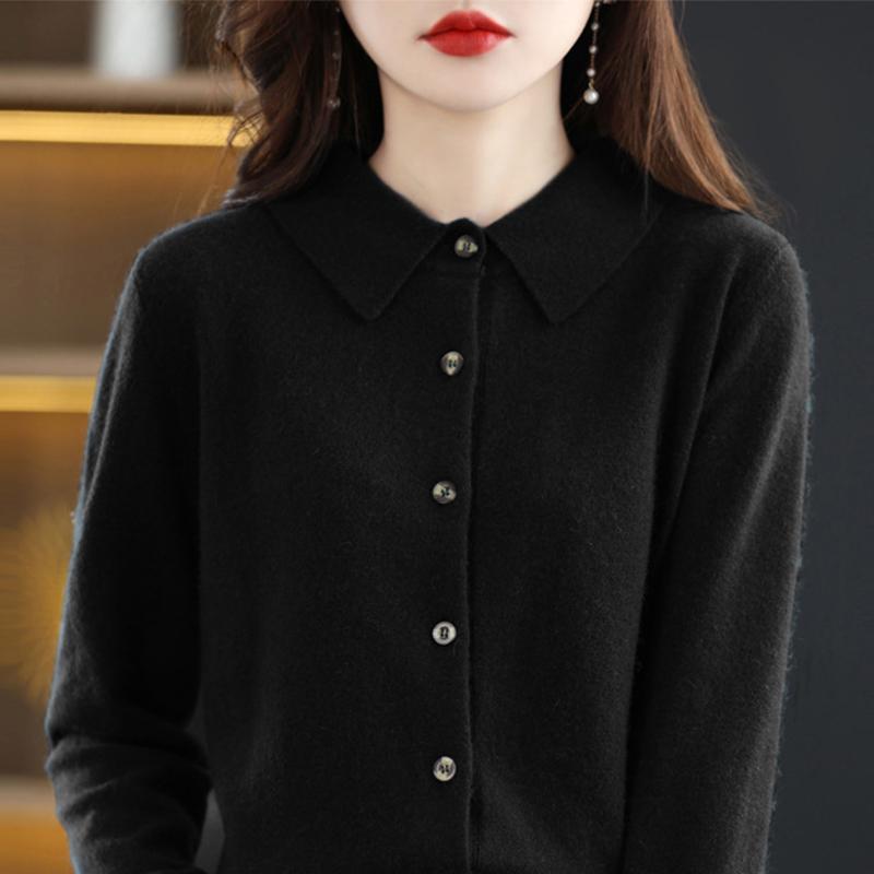 Sweater Cardigan Wool Blend Autumn and Winter Women's New Loose Polo Lapel Tops Knitted Cardigan