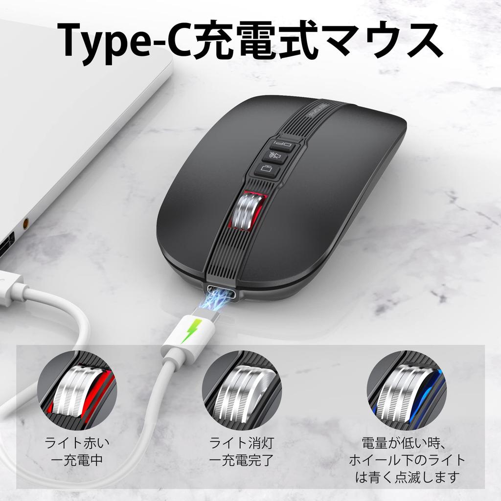 FMOUSE Bluetooth Wireless Mouse, Quiet, Rechargeable, Slim, Compact, 6-Button 2.4GHz Optical Mouse, High Precision, Energy-Efficient, 800120016002400