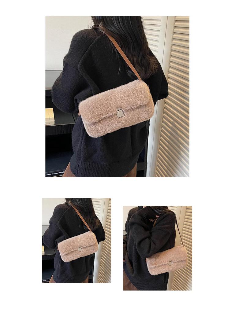 Niedliche Plüsch-Umhängetasche in Bonbonfarbe - Modische kleine quadratische Handtasche für Damen für Herbst/Winter