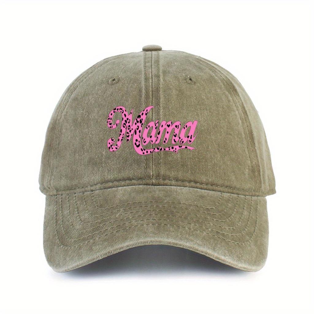 Leopard Print Mama Baseball Cap Washed Distressed Cotton Adjustable Outdoor Sun Protection Hat for Women