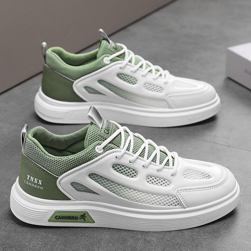 2024 New Mesh Summer Board Shoes Flat Bottom Lace-up Sports Breathable and Comfortable Men's Shoes Fashion Color Matching Casual Shoes