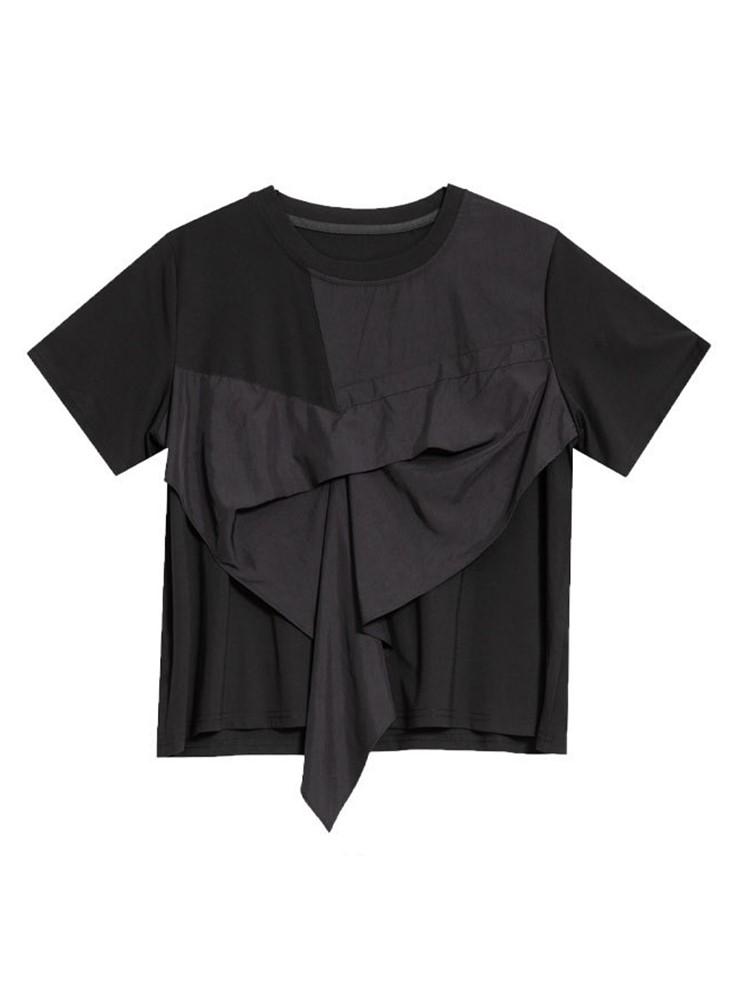 Short sleeve Oversized Black patchwork casual loose summer tee t shirt women t-shirt tops