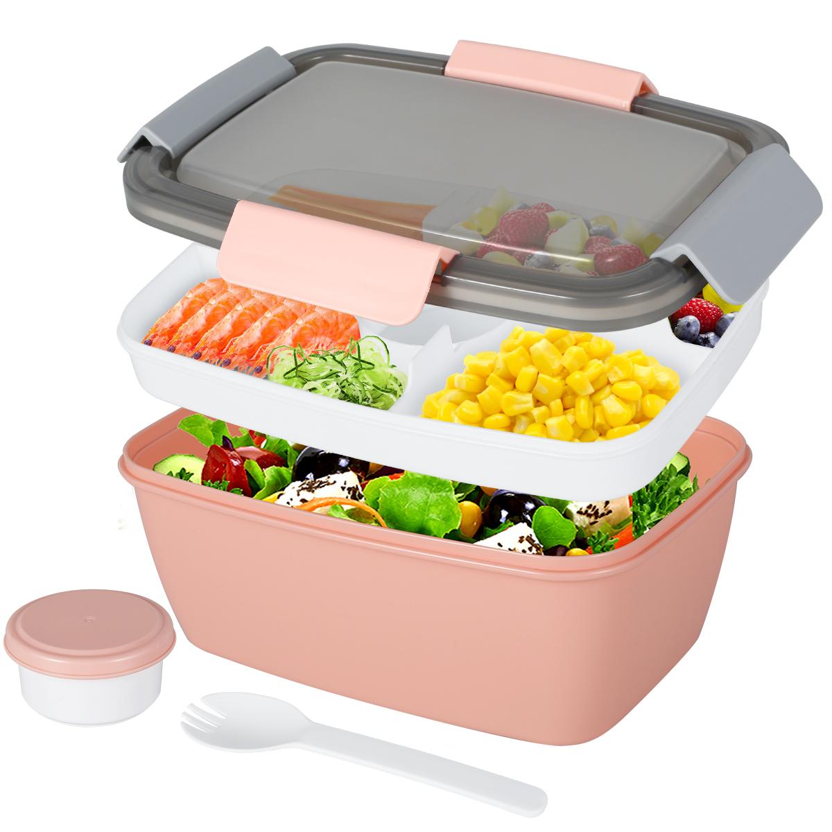 

2L Portable Hermetic Lunch Box 2 Layer Grid Children Student Bento Box with Fork Spoon Leakproof Microwavable Kitchen Container 3&2 розовый