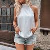 Summer New Halter Neck Sleeveless White Blouse for Women Fashion Elegant Vintage Casual Shirts Women Hollow Out Slim Fit Ladies Blouses and Tops 24734