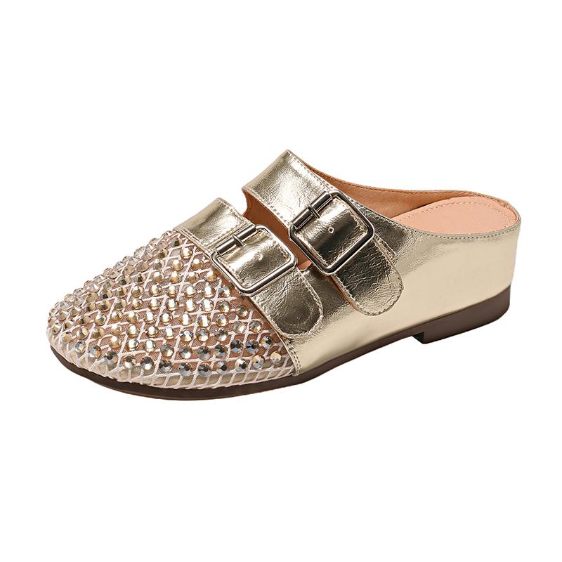 Baotou Semi-slippers Wear Out 2026 Summer Mesh Rhinestone with Drill Breathable Sandals 35