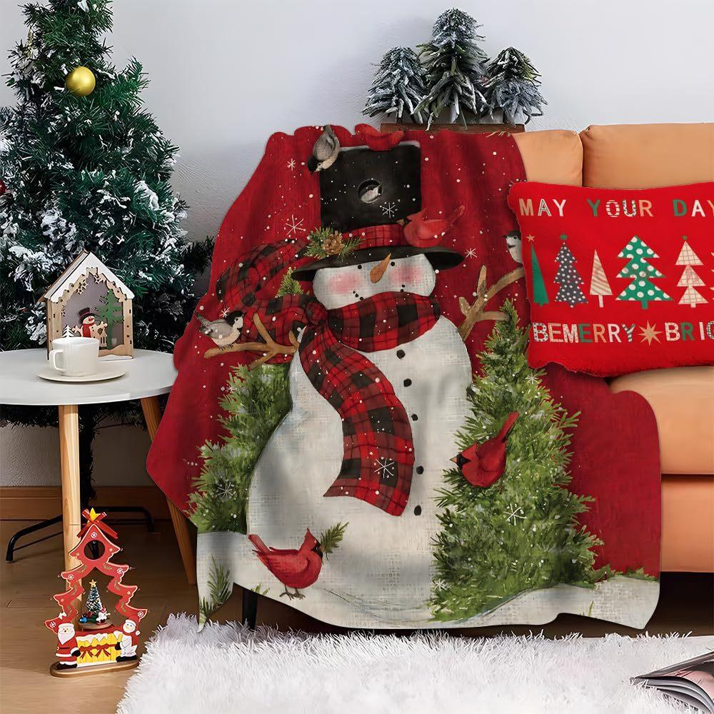 Christmas Snowman Series Digital-printed Polyester Bedroom Velvet Flannel Cover Blanket Fleece Soft Sofa Cover Blankets for Beds