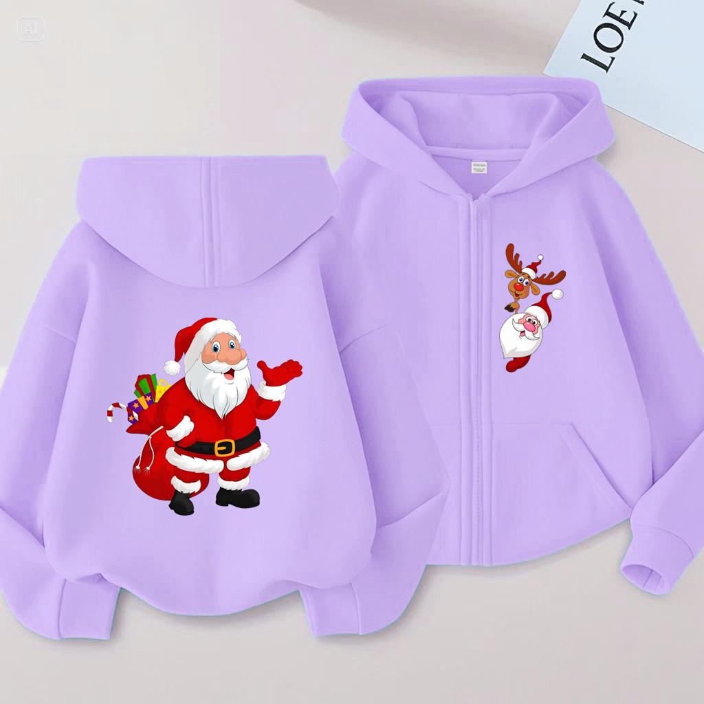Christmas Gift Kids Printed Hooded Cardigan Fashion Boys and Girls' Shirt Spring and Autumn Casual Sports Shirt