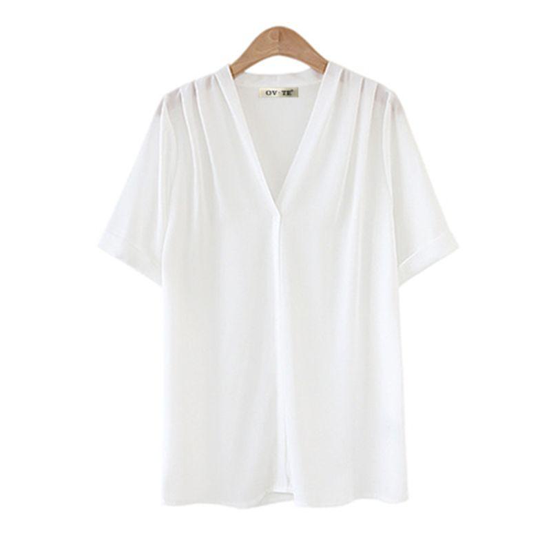 New Arrival Plus Size Women's Clothing Fashion Style Short Sleeve Tops European Station Loose Slimming and All-Matching Pure Color Chiffon Shirt