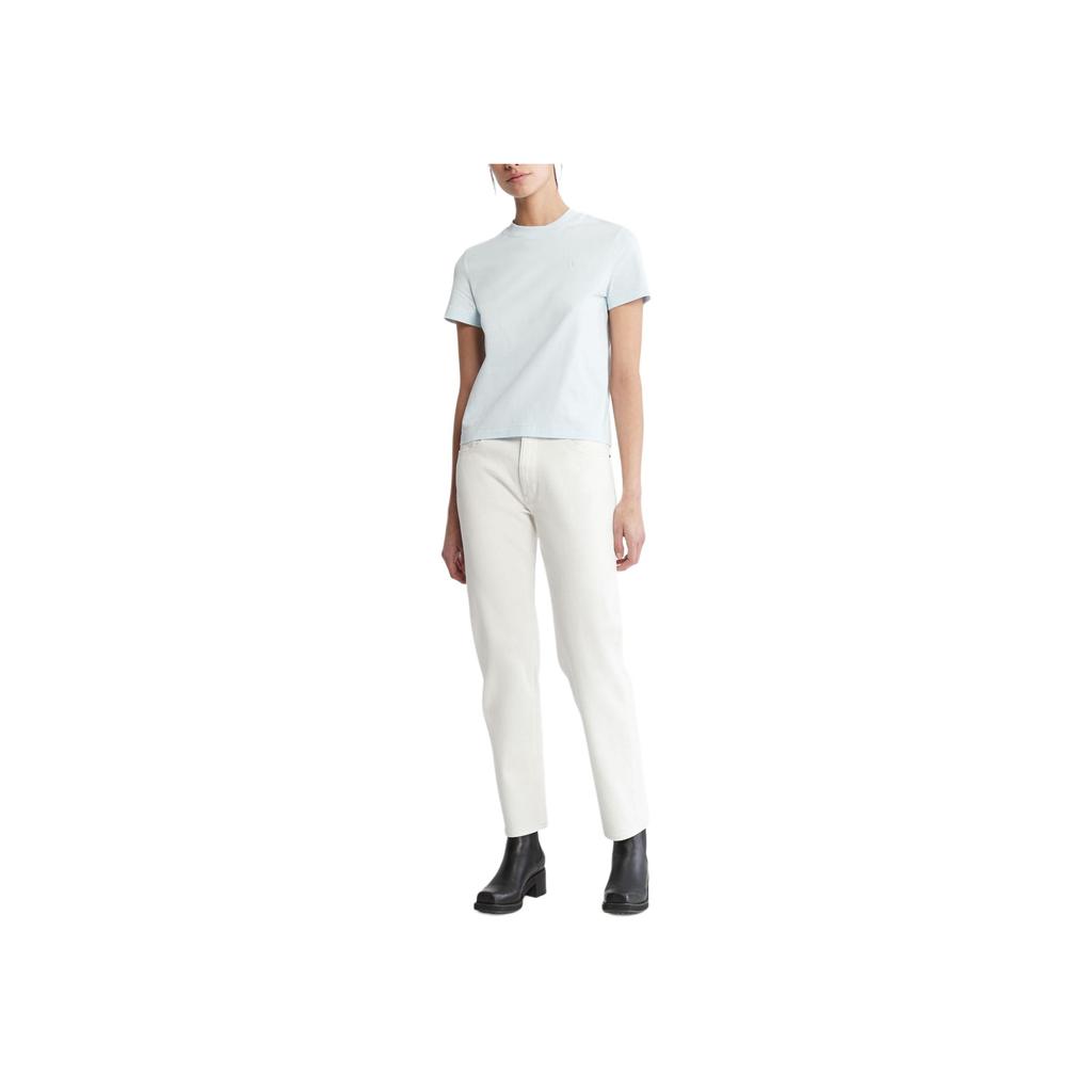 Calvin Klein Jeans Solid Color Round Neck Slim Fit Short Sleeve T-Shirt Women Tops Light-Blue 40WH105-CAY