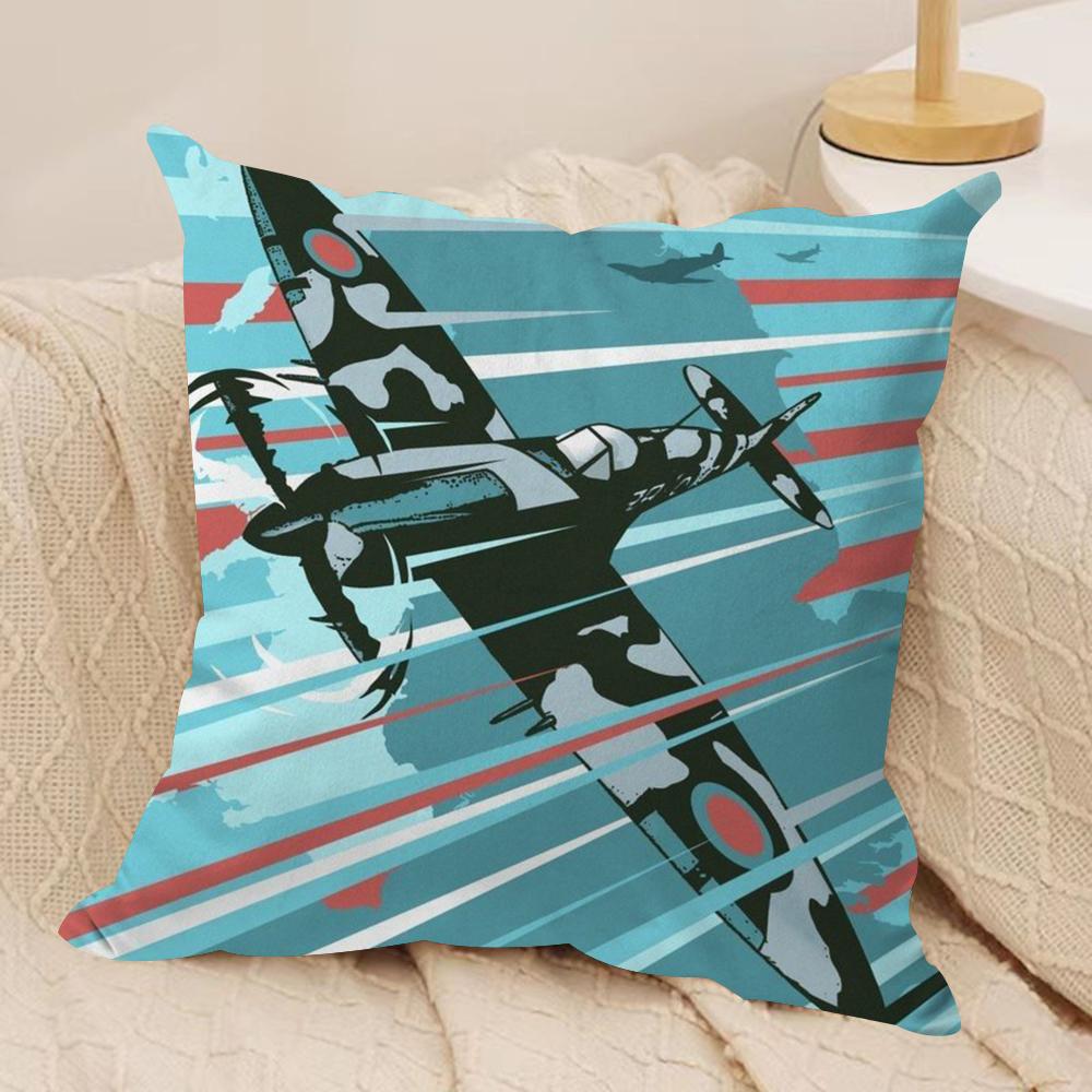 Aircraft Airplane Cool Cushion Cover Soft Plush Fabric Double-Sided Printed Sofa Cushion Cover for All Seasons Home Decor Gift