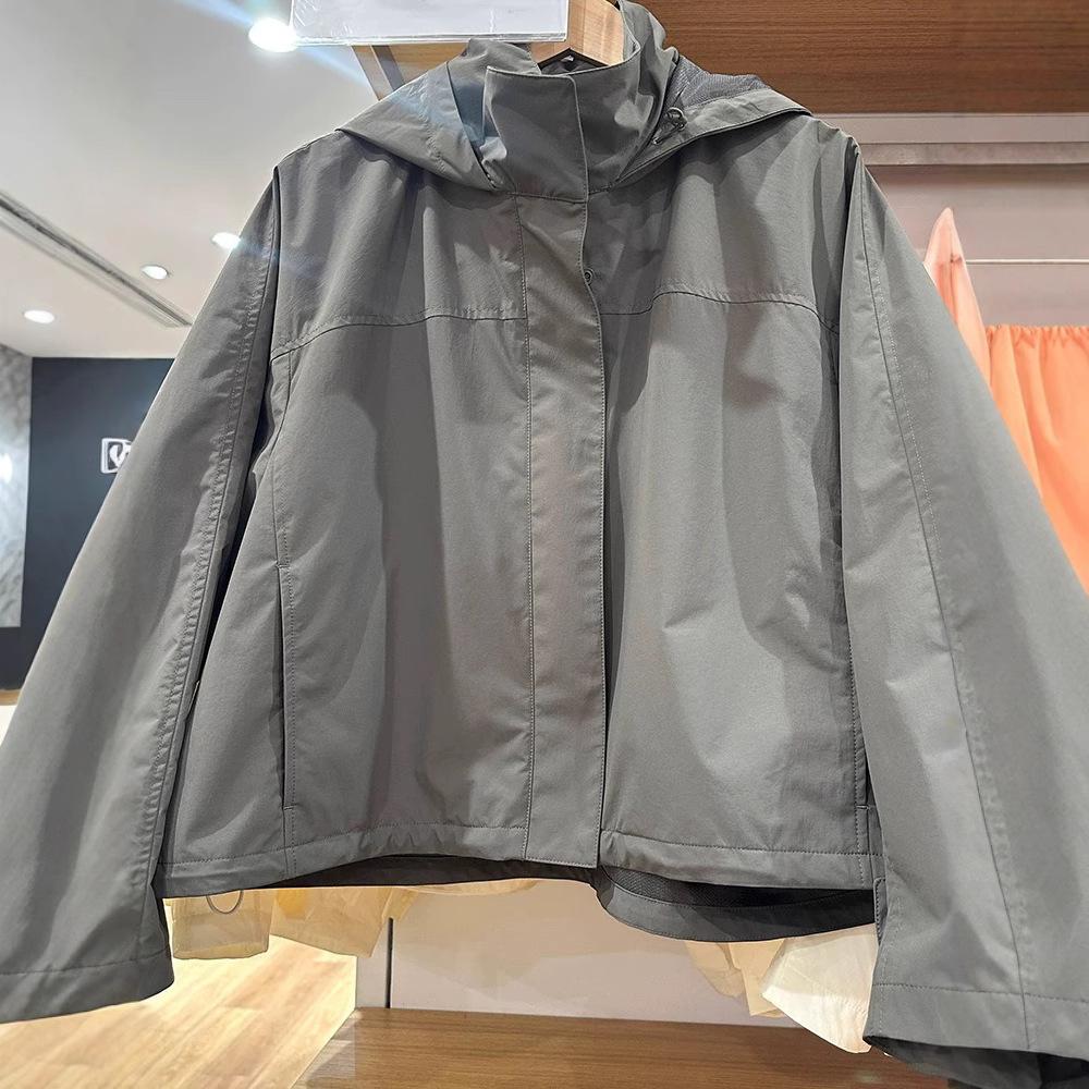 Damen Frühlings Winddichte Stehkragenjacke mit Kapuze Einfarbig Einfach