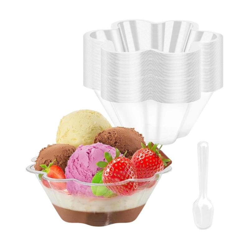 60Pieces Efficient Plastic Dessert Cups With 60 Matching Spoons Shatters Proof Ideal For Family Dining Event
