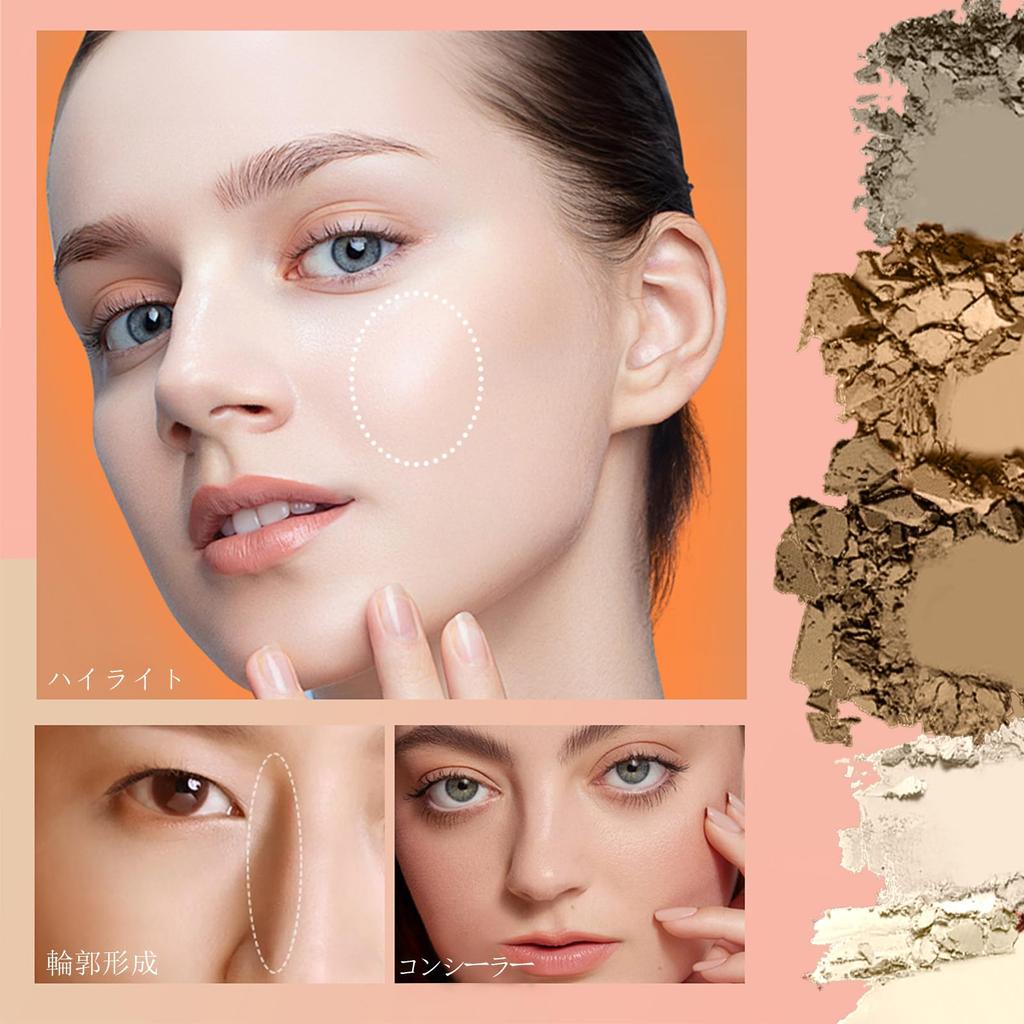 Gevlonecirly palette with nose and matte highlighter for concealing and 3D 01 Food 5-color shadow, highlight, shadow, contouring. #Natural