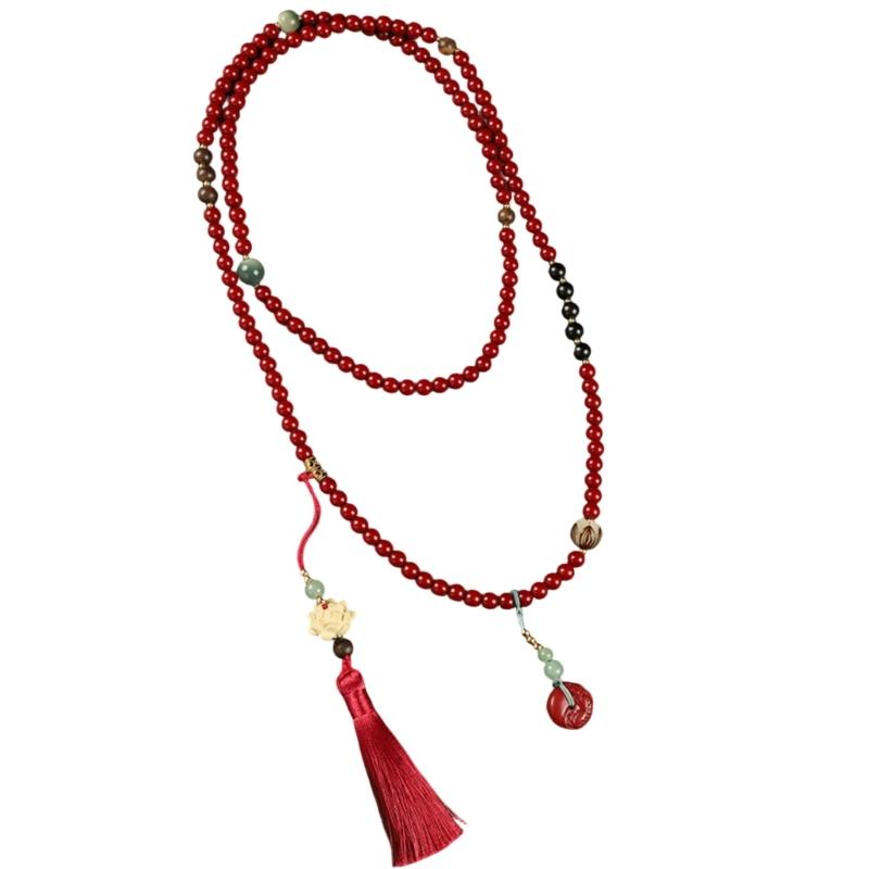 Women's Fashion Long Layering Beaded Fringe Necklace with Glass Stone Accents for Comfortable and Stylish Wear in Various Occasions