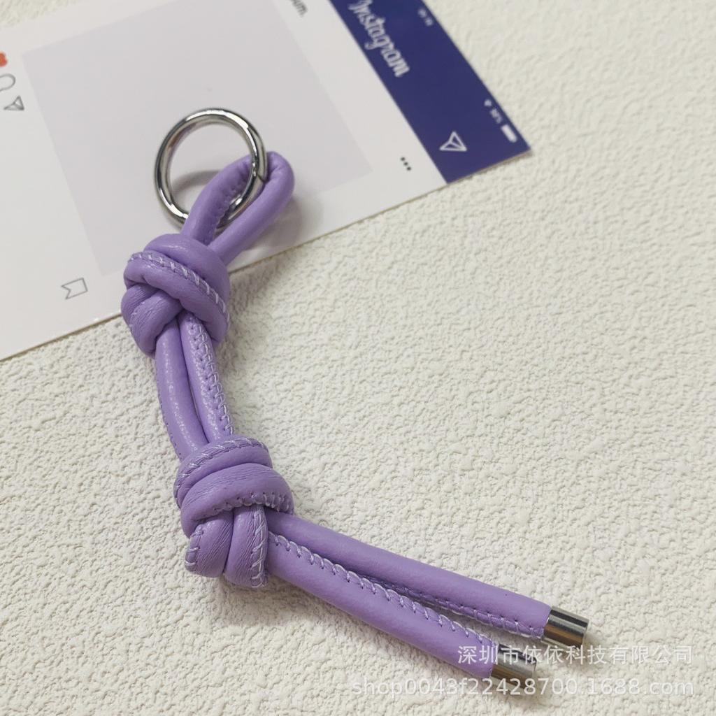 New DIY Leather Keychain Pendant Niche Simple Candy Color Leather Rope Woven Bag Pendant Is Versatile and Casual
