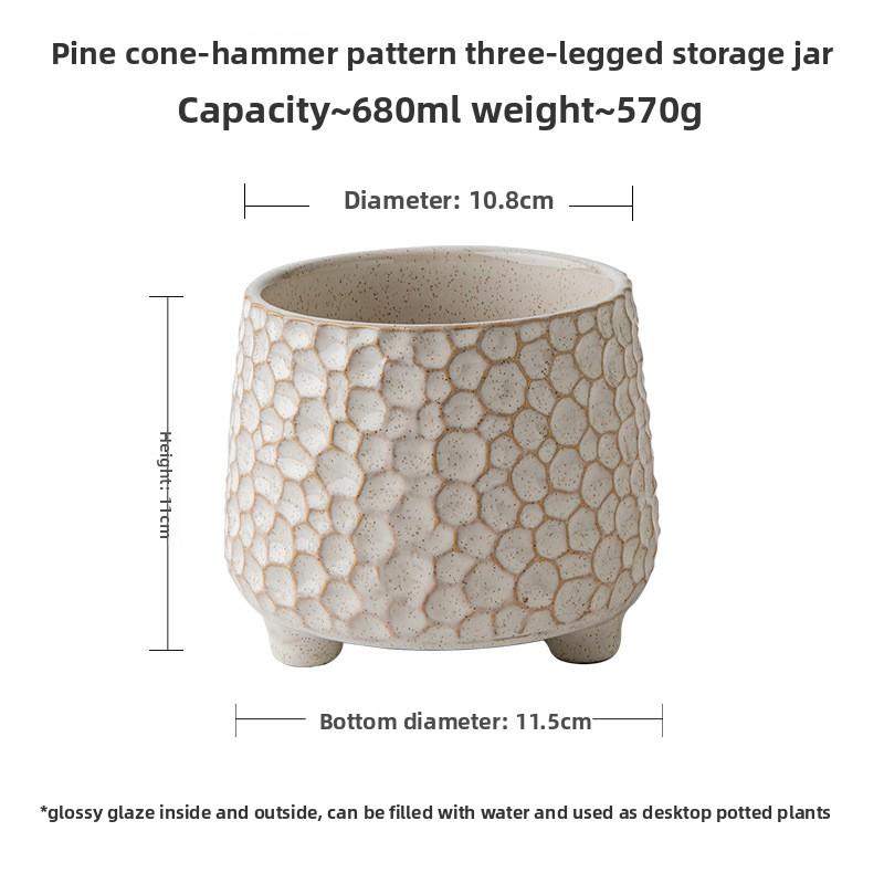 

BEPAN Pinecone-shaped three-legged ceramic storage jar and kitchen tool holder, a distinctive and personalized decorative item