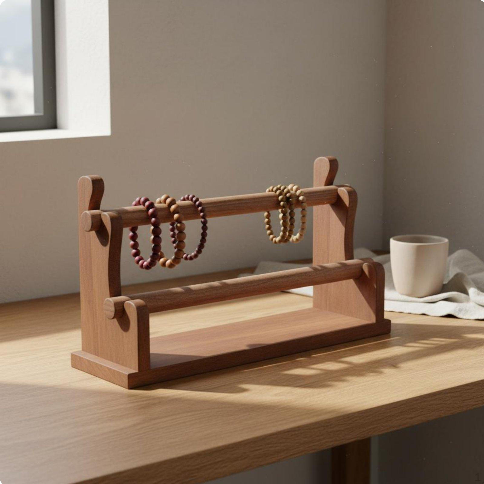 Watch and Bracelet Display Stand SpaceSaving Design Bangle Storage Organizer Solid Wood Construction Walnut 2 Layers